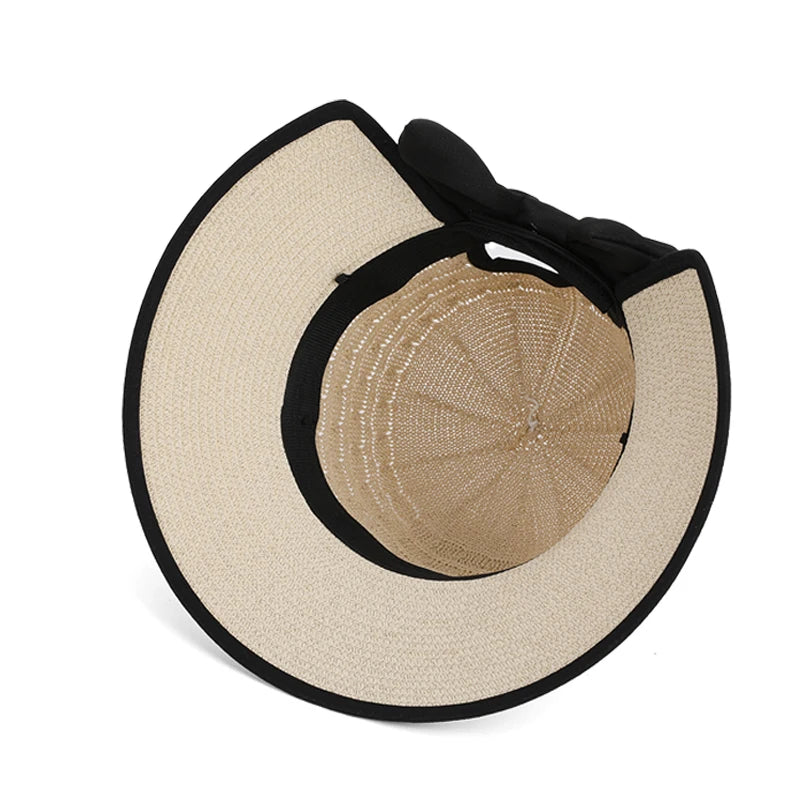 Bow-Tied Ponytail Straw Hat
