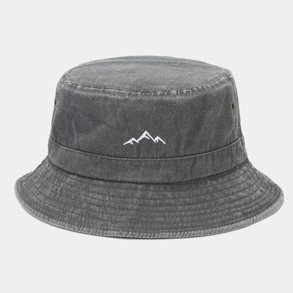 Vintage Mountain Embroidery Outdoor Hiking Bucket Hat