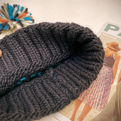 Cute Embroidered Pompom Winter Knit Bucket Hat
