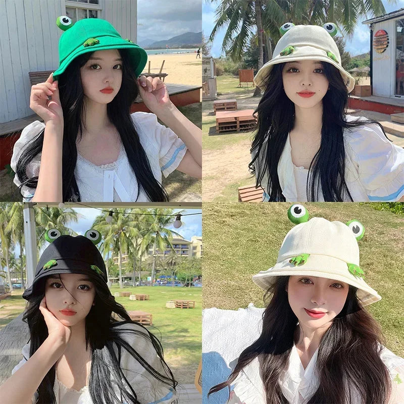 Kids Cartoon Frog Bucket Hat with Ears