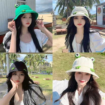 Kids Cartoon Frog Bucket Hat with Ears