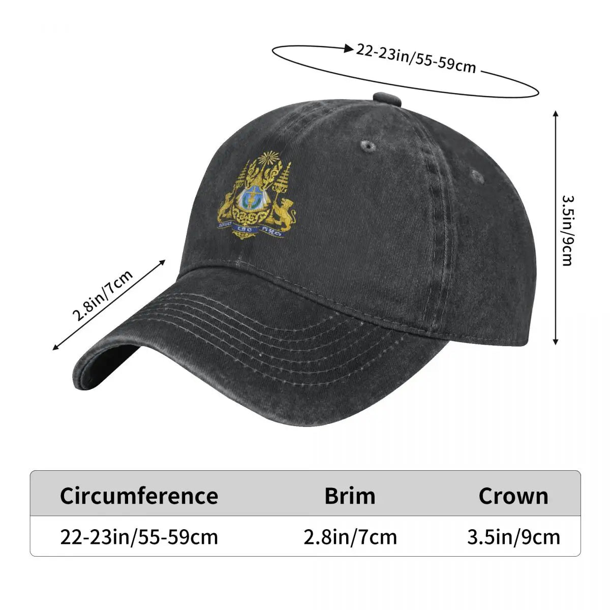 Cambodia Emblem Charcoal Washed Vintage Baseball Cap