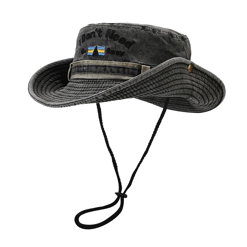 Washed Denim Letter Embroidery Unisex Bucket Hat