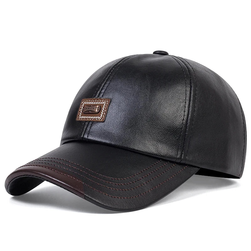 PU Leather Letter Label Baseball Cap