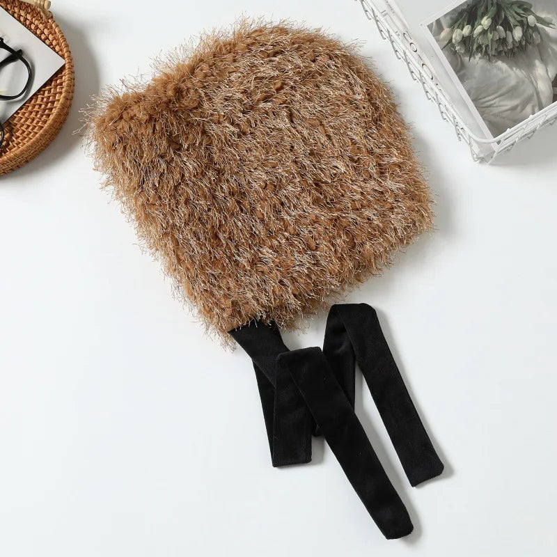 Women's Glitter Plush Knitted Bucket Hat