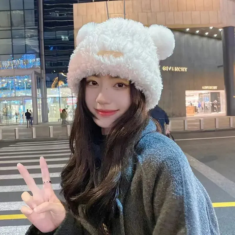 Little Bear Plush Ear Knit Bucket Hat