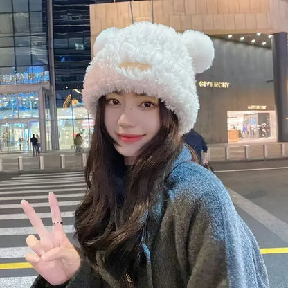 Little Bear Plush Ear Knit Bucket Hat