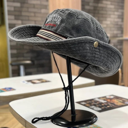 Men's Washed Cotton Wide Brim Bucket Hat