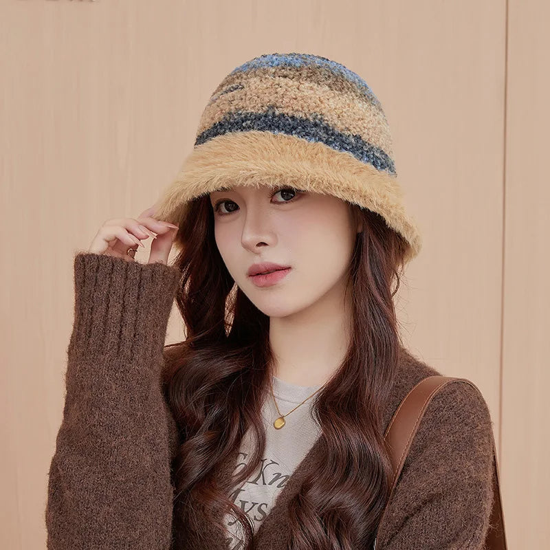 Colorful Plush Knit Winter Bucket Hat