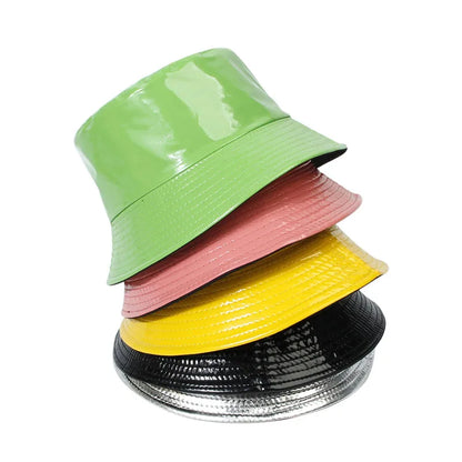 Shiny PU Leather Hip-Hop Bucket Hat