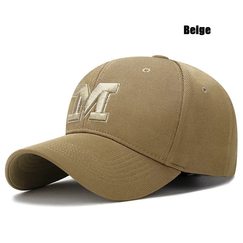 M Letter Gold Embroidery Premium Baseball Cap
