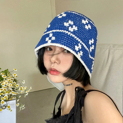 Knitted Flower Korean Handmade Crochet Bucket Hat