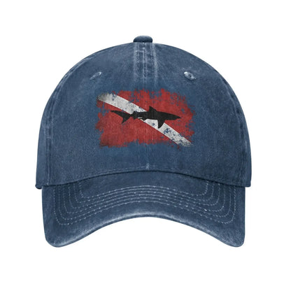 Vintage Shark Scuba Dive Flag Retro Sports Denim Cap