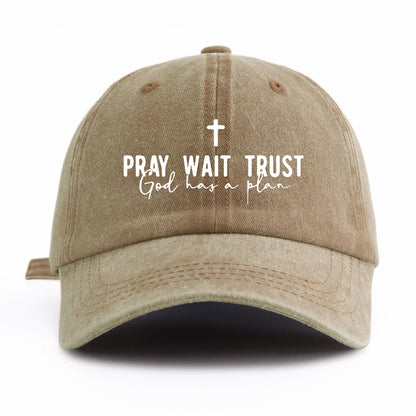 Pray Wait Trust Washed Retro Baseball Cap