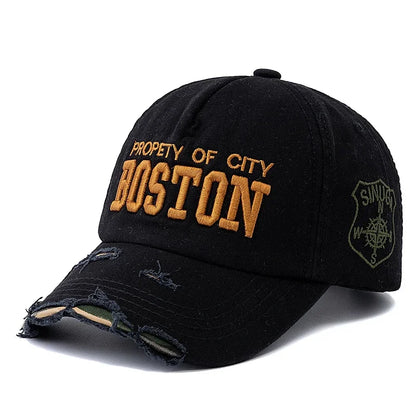 Boston Letter Embroidery Vintage Cotton Baseball Cap Unisex