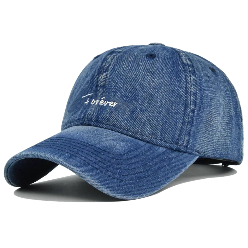 Forever Embroidery Washed Denim Baseball Cap
