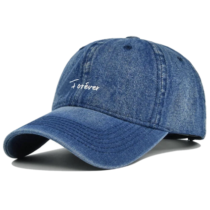 Forever Embroidery Washed Denim Baseball Cap