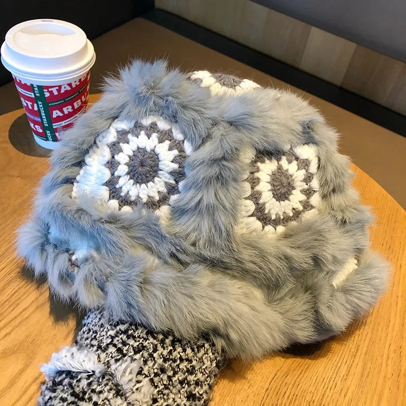 Luxury Rabbit Fur Winter Bucket Hat