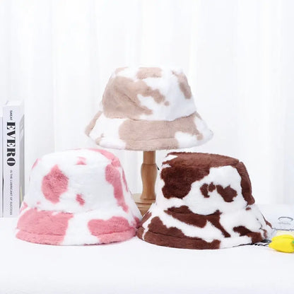 Faux Fur Cow Print Bucket Hat
