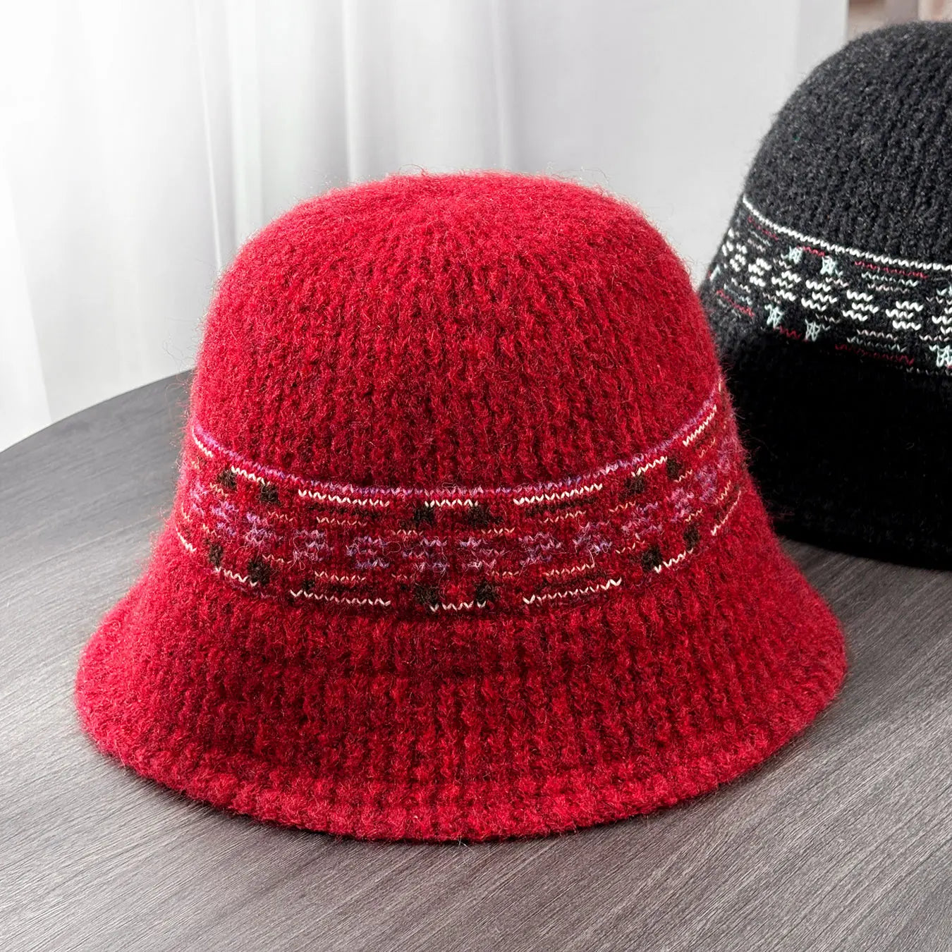 Vintage Fair Isle Wool Winter Bucket Hat