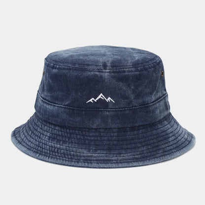 Vintage Mountain Embroidery Outdoor Hiking Bucket Hat