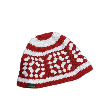 Korean Color Blocking Hand Crocheted Warm Bucket Hat