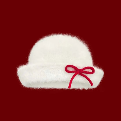 Vintage Japanese Woolen Bow Dome Bucket Hat