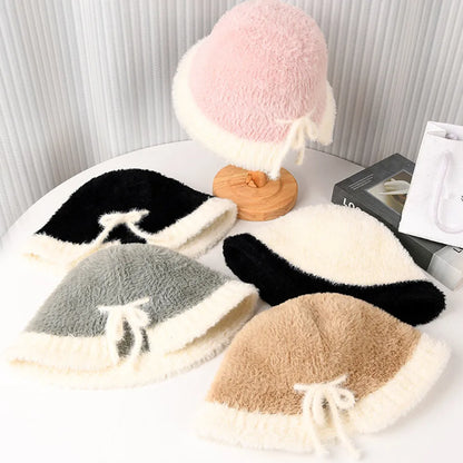 Korean Fluffy Thickened Winter Ear-Protection Plush Bucket Hat
