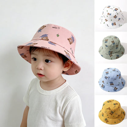 Cute Bear Print Wide Brim Baby Bucket Hat