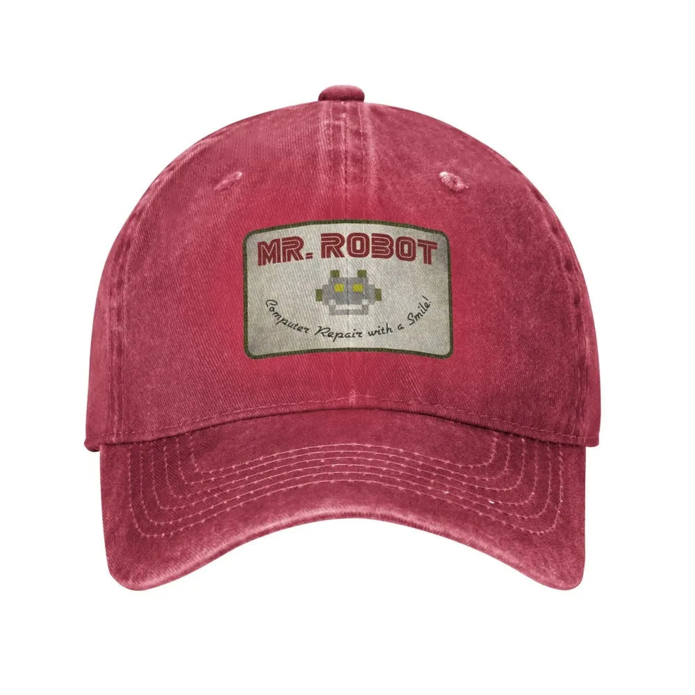 Retro Mr Robot Smiley Washed Baseball Cap