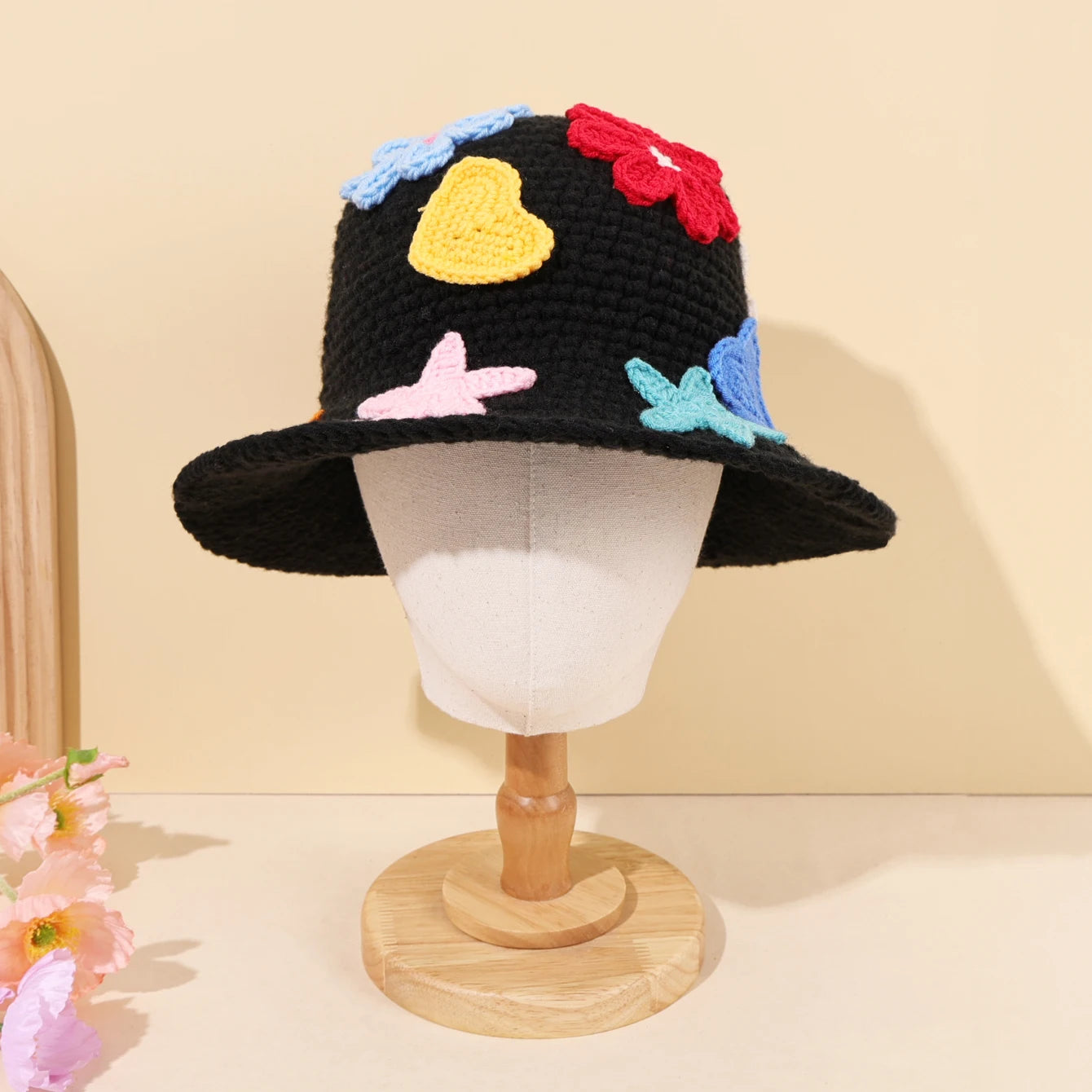 Flower Knitted Fisherman Hat Women Autumn Winter