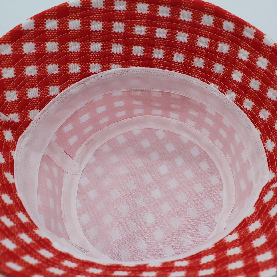 Unisex Custom Logo Red Plaid Bucket Hat