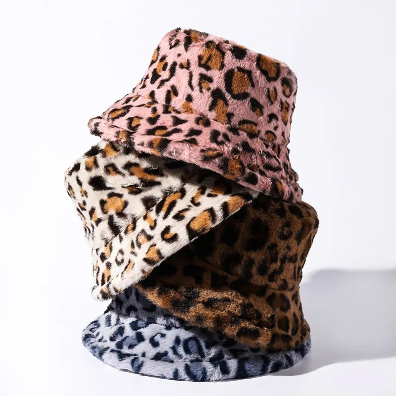 Retro Leopard Faux Fur Fluffy Bucket Hat
