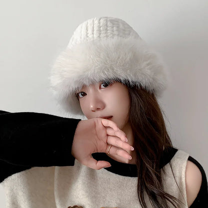 Plush Winter Fisherman Bucket Hat for Women