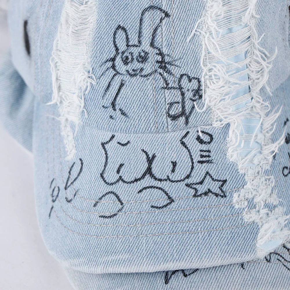 Unisex Y2K Rabbit Ear Denim Baseball Cap