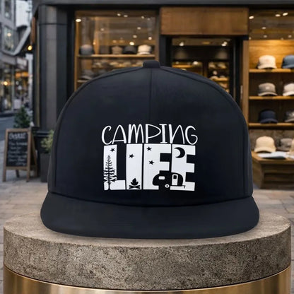 Camping Life Outdoor Adventure Flat Brim Snapback Cap