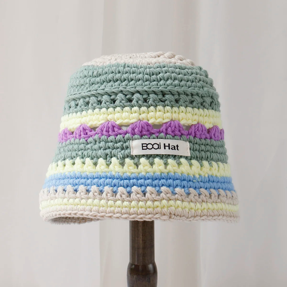 Vintage Handmade Knitted Woolen Winter Women Bucket Hat