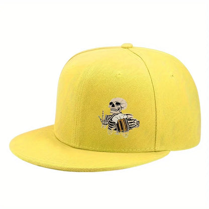 Skull Drinking Beer Graphic Hip Hop Snapback Cap