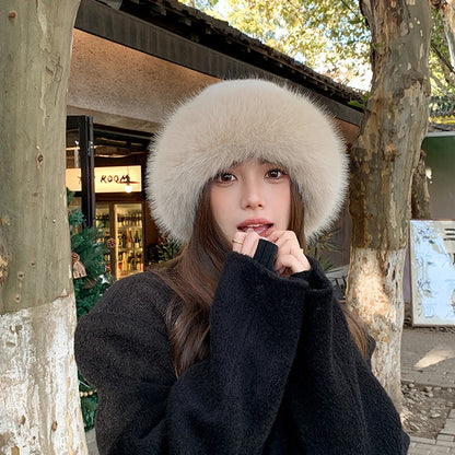 Designer Faux Fur Winter Bucket Hat Women Plush Fisherman Cap