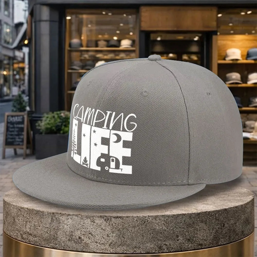 Camping Life Outdoor Adventure Flat Brim Snapback Cap