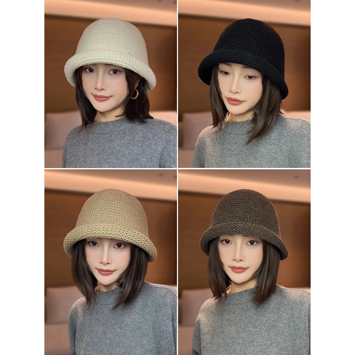 Women Thick Knit Rolled Edge Bucket Hat