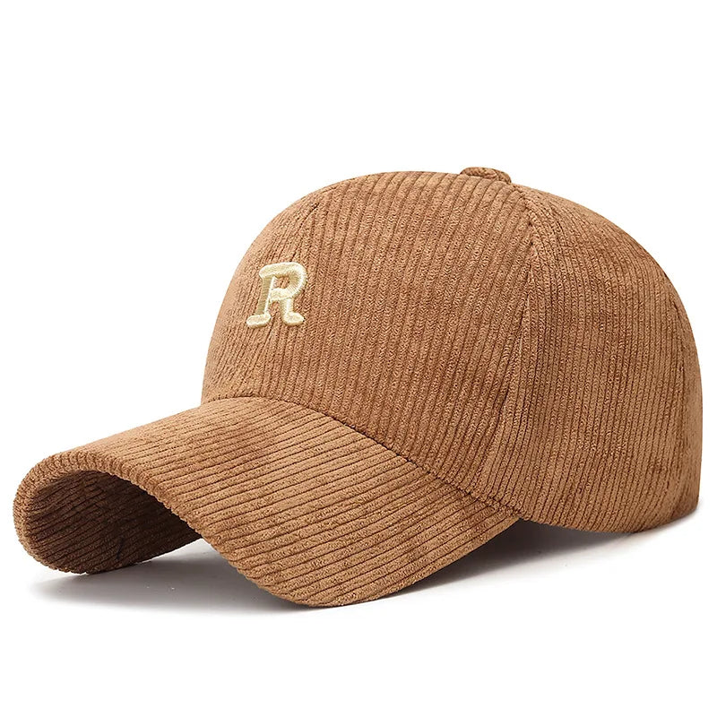 Corduroy Embroidered R Letter Baseball Cap