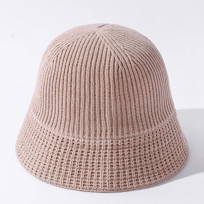 Korean Style Solid Color Knitted Bucket Hat for Women