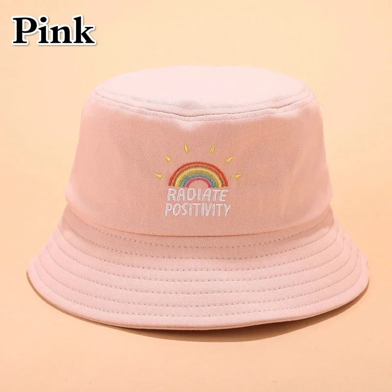 New Unisex Foldable Embroidered Bucket Hat Rainbow Print