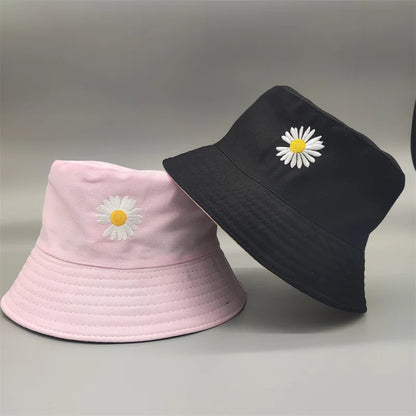 Reversible Daisy Embroidered Harajuku Bucket Hat