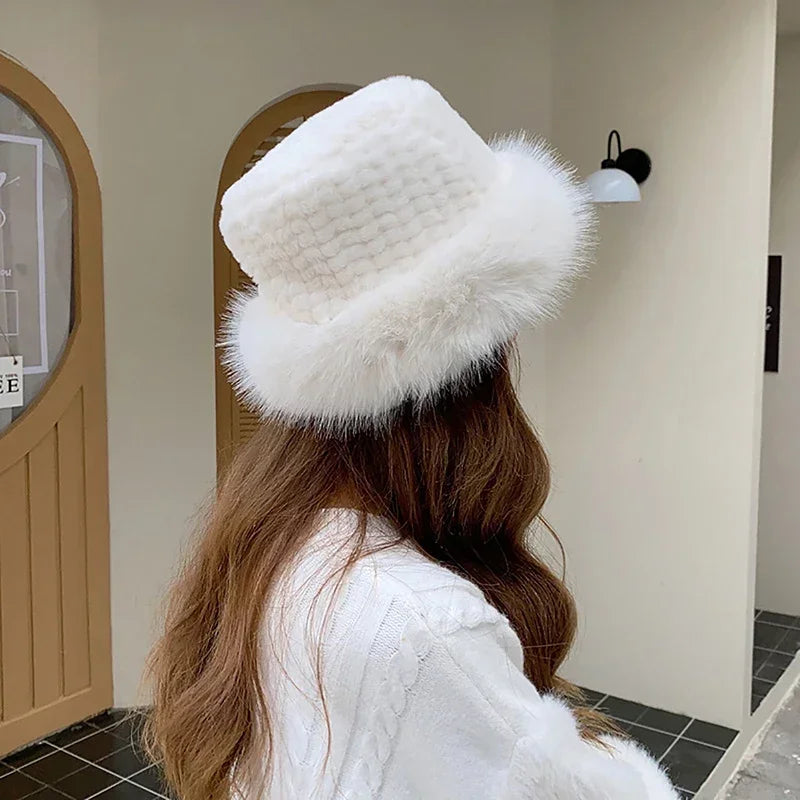 Mongolian Plush Fur Winter Bucket Hat