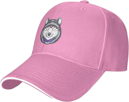 Husky Glasses Bow Tie Baseball Cap