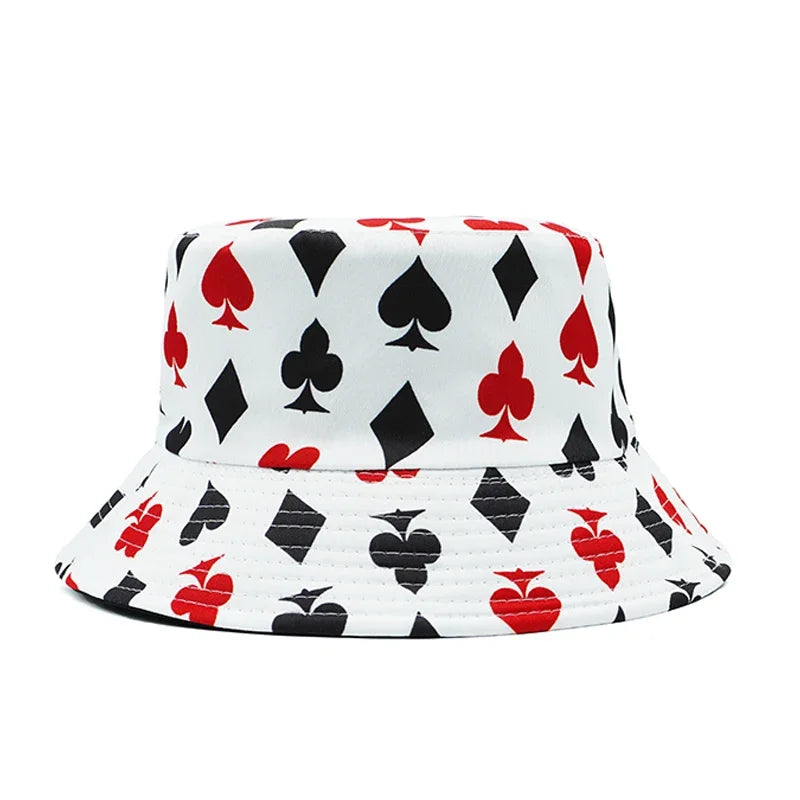 Poker Print Reversible Double Side Fashion Bucket Hat
