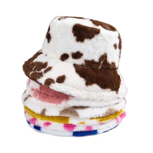Cow Pattern Plush Bucket Hat