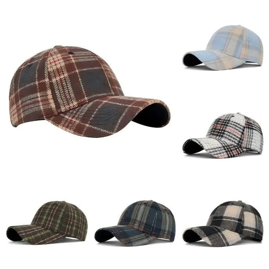 Classic Plaid Hard Brim Face Slimming Duckbill Baseball Hat